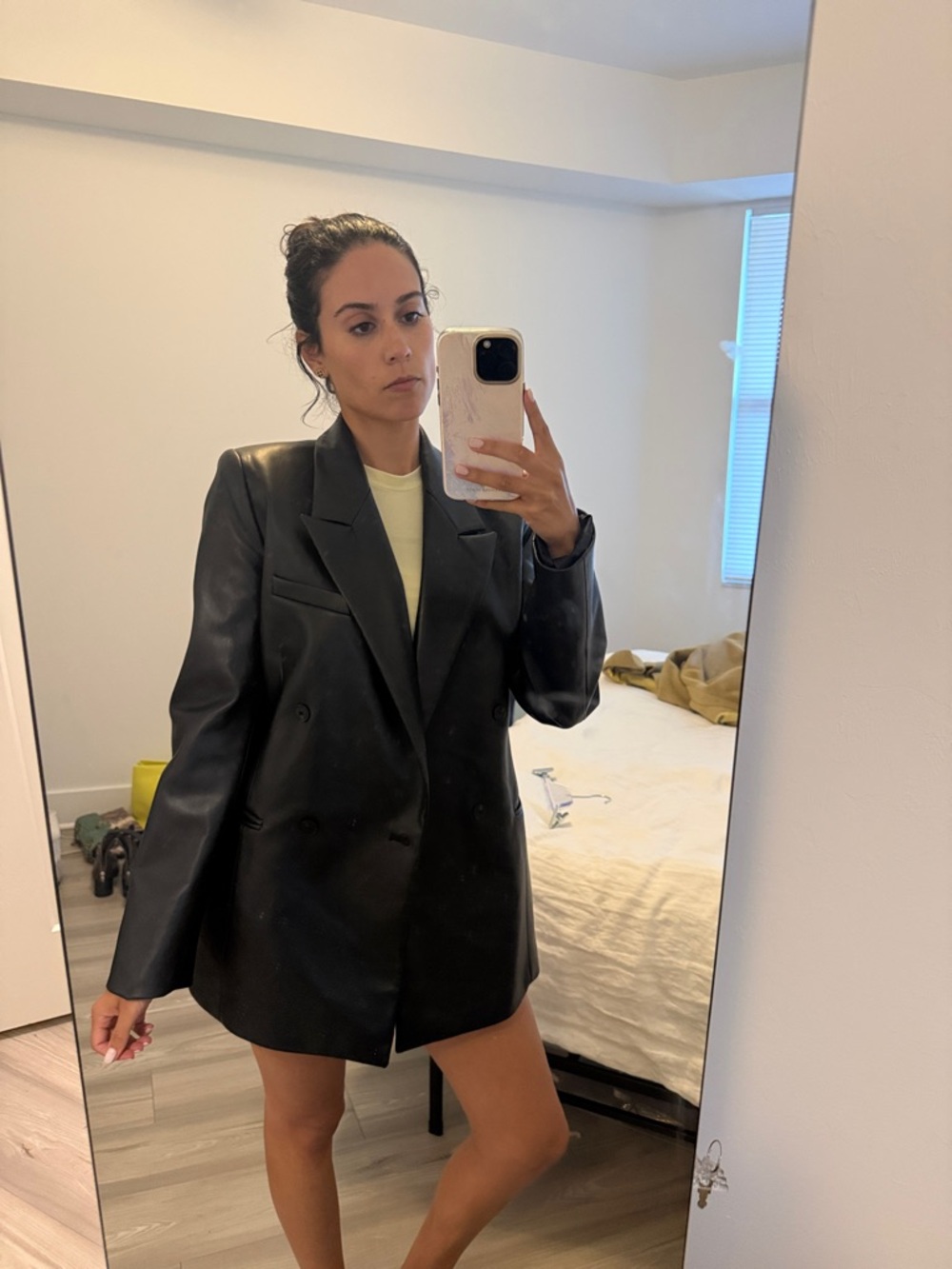 Zara Black Faux Leather Double-Breasted Blazer